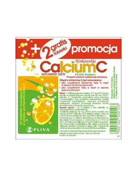 Pliva Calcium z witaminą C 14 tabl. mus.
