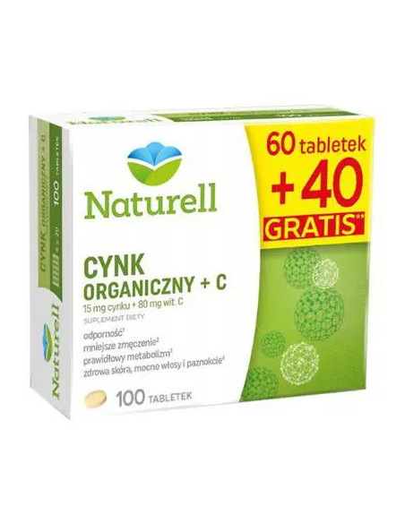 Naturell Cynk organiczny + C 100 tabletek