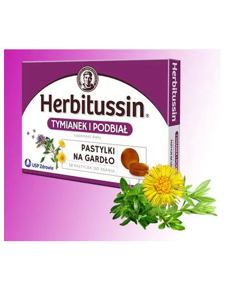 Herbitussin tymianek i podbiał 12 pastylek do ssania