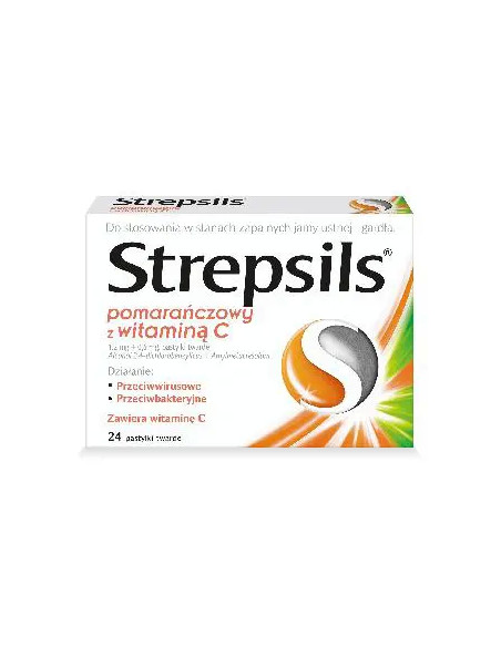 Strepsils Pomarańczowy z Vit.C 24 pastylki do ssania