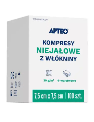 KOMPRESY NIEJAŁOWE Z WŁÓKNINY 7,5 CM X 7,5 CM...
