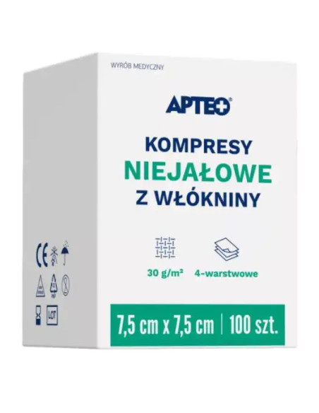 KOMPRESY NIEJAŁOWE Z WŁÓKNINY 7,5 CM X 7,5 CM 100 SZT APTEO CARE