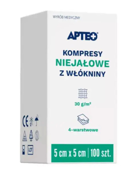 KOMPRESY NIEJAŁOWE Z WŁÓKNINY 5 CM X 5 CM 100 SZT APTEO CARE