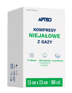 KOMPRESY NIEJAŁOWE Z GAZY 7,5 CM X 7,5 CM 100 SZT APTEO CARE