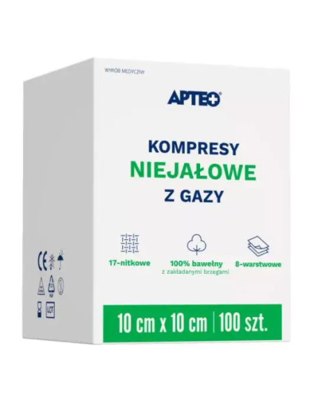 KOMPRESY NIEJAŁOWE Z GAZY 10 CM X 10 CM 100 SZT APTEO CARE
