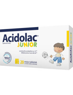 Acidolac Junior 20 misio-tabl. o smaku białej czekolady