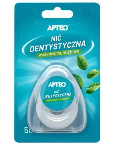 Nić dentystyczna woskowana, miętowa 50 m APTEO...