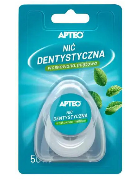 Nić dentystyczna woskowana, miętowa 50 m APTEO 1 szt.