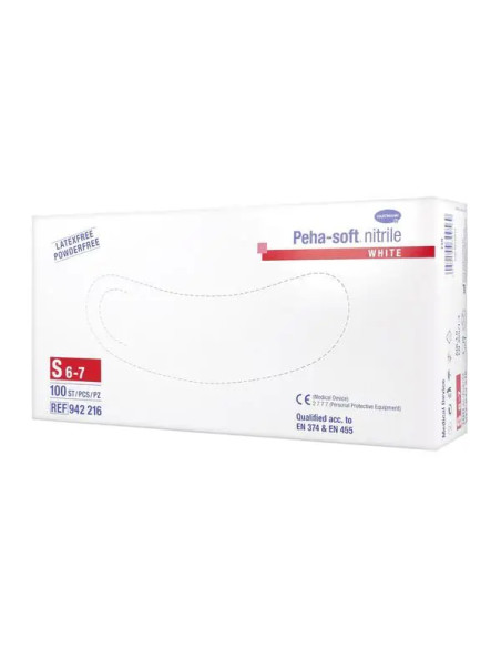 Rękawice diagnostyczne bezpudrowe Peha-soft Nitrile white rozm. S 100 szt. Hartmann