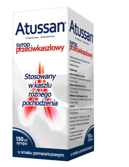 Atussan 15 mg/ml syrop o smaku pomarańczowym 150 ml