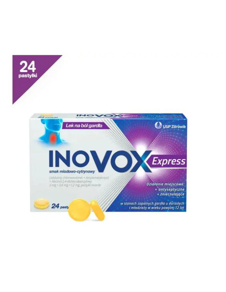 Inovox Express pastylki twarde smak miodowo-cytrynowy 24 szt.