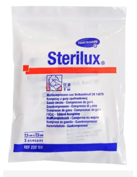 Kompresy jałowe 7,5 cm x 7,5 cm Sterilux 17-nitkowe 8 warstwowe 3 szt.
