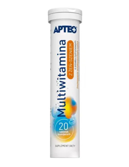 Multiwitamina z żeń-szeniem o smaku cytrynowym APTEO 20 tabl.mus.