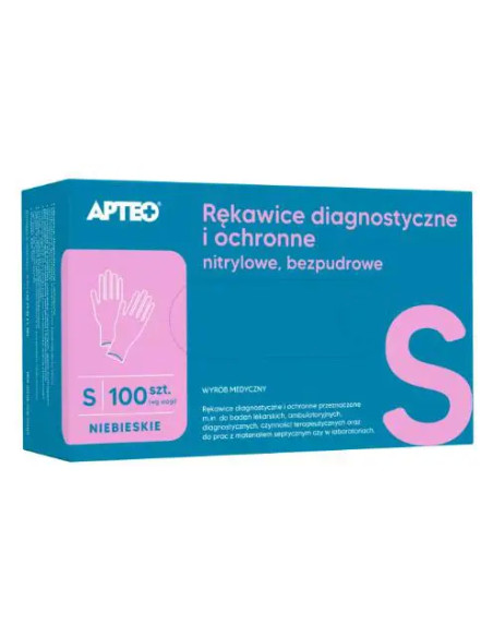 Rękawice diagnostyczne i ochronne nitrylowe, bezpudrowe rozmiar S APTEO 100 szt.