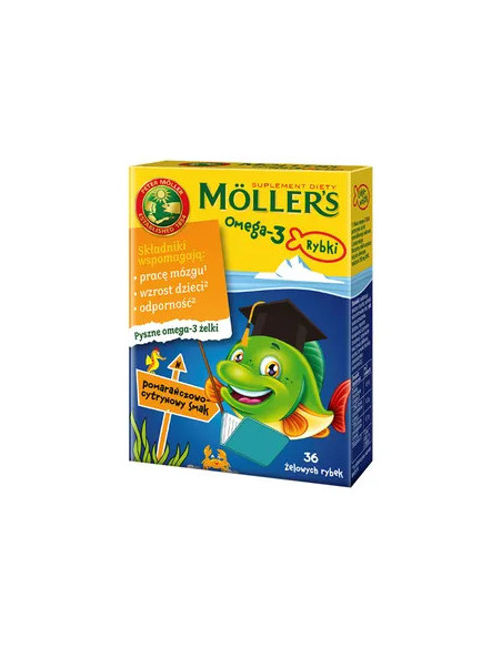Mollers Omega-3 Rybki o smaku pomarańczowo-cytrynowym 36 sztuk