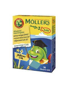 Mollers Omega-3 Rybki żelki smak jabłkowy 36 sztuk