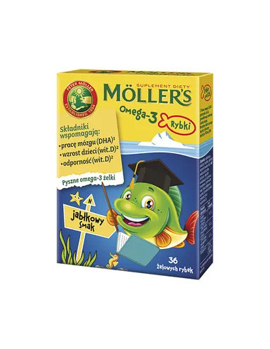 Mollers Omega-3 Rybki żelki smak jabłkowy 36 sztuk