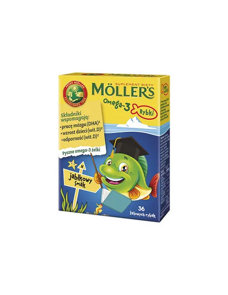 Mollers Omega-3 Rybki żelki smak jabłkowy 36 sztuk