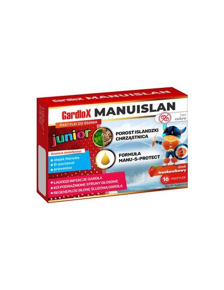 GARDLOX MANUISLAN JUNIOR pastylki do ssania smak truskawkowy 16 sztuk