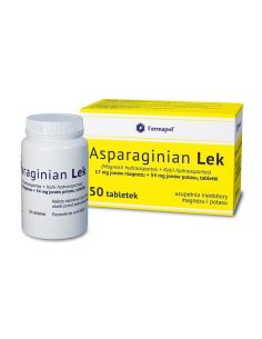 Asparaginian Lek 17 mg jonów magnezu + 54 mg jonów potasu...