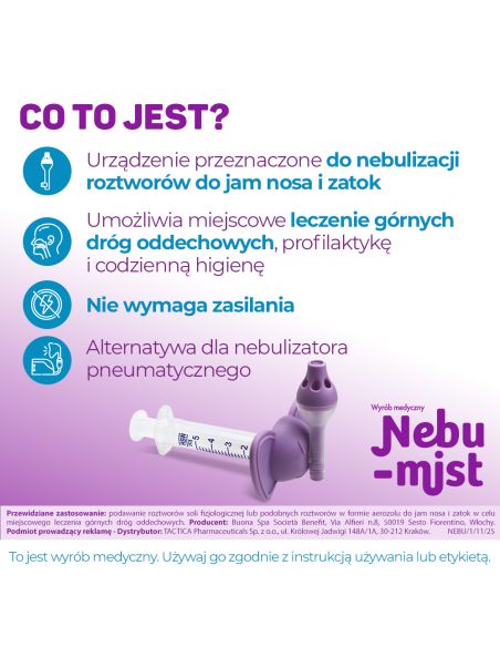 Nebu-mist Urządzenie do nebulizacji roztworów do jam nosa i zatok 1 sztuka
