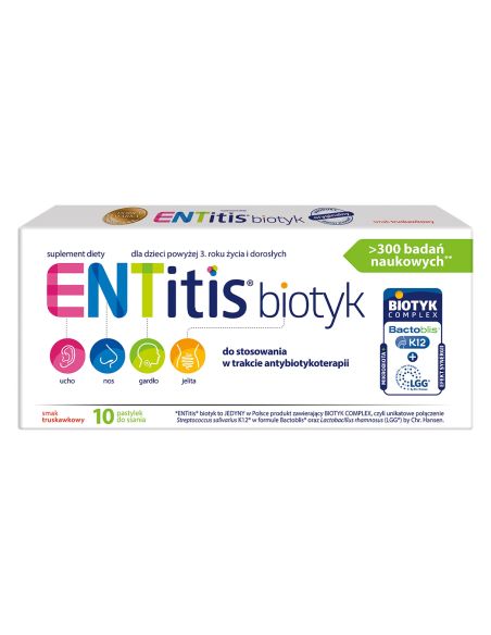 ENTitis Biotyk od 3 lat smak truskawkowy 10 pastylek do ssania