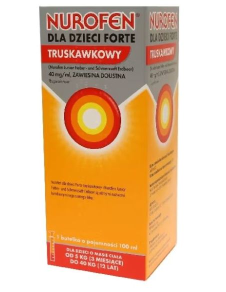 Nurofen dla dzieci Forte truskawkowy, 40mg/ml, zawiesina (import równoległy, InPharm), 100 ml