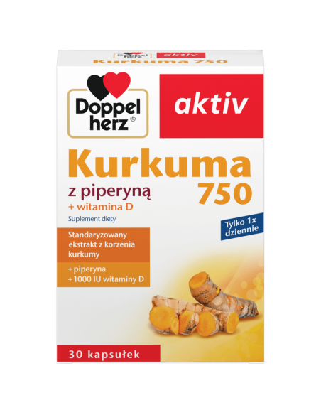 Doppelherz aktiv Kurkuma 750 z piperyną + witamina D 30 kapsułek