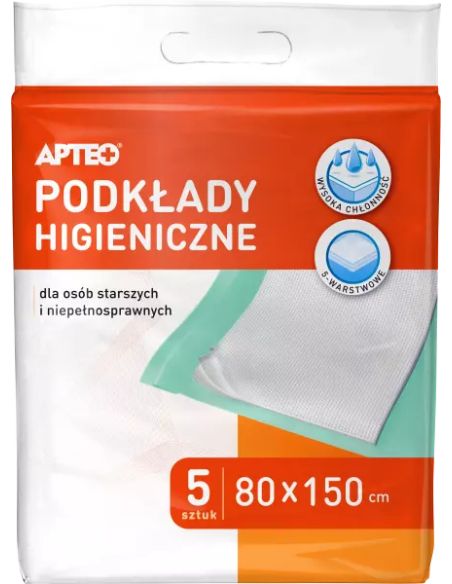 Podkłady higieniczne APTEO 80cm x 150cm 5 sztuk.