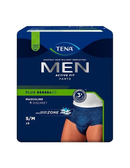 Tena Men Active Fit Pants, majtki chłonne, rozmiar S/M, 75-105 cm, Plus, 9 sztuk