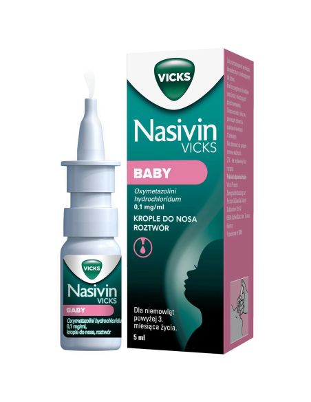Nasivin Vicks Baby 0,1 mg/ml, krople do nosa dla niemowląt od 3 miesiąca, 5 ml