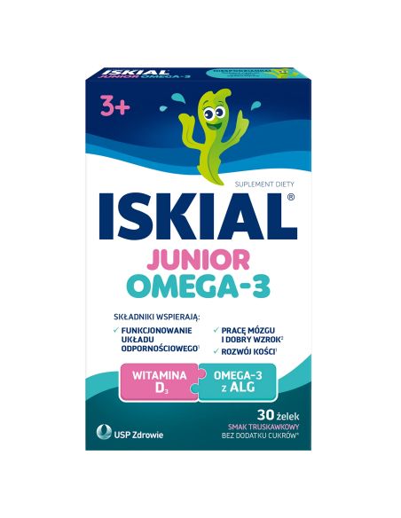 Iskial Junior Omega-3 żelki dla dzieci od 3 lat, smak truskawkowy 30 sztuk
