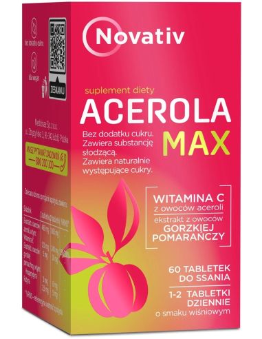 Novativ Acerola Max, tabletki do ssania, 60 sztuk
