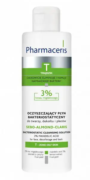 Pharmaceris T Sebo-Almond-Claris Bakteriostatyczny płyn oczyszczający 3% kwasu migdałowego do twarzy dekoltu i pleców 190 ml - 1 - Apteka HIT