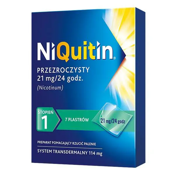 NiQuitin plastry 1 stopień 21 mg/24 godz 7 szt przezroczysty - 1 - Apteka HIT