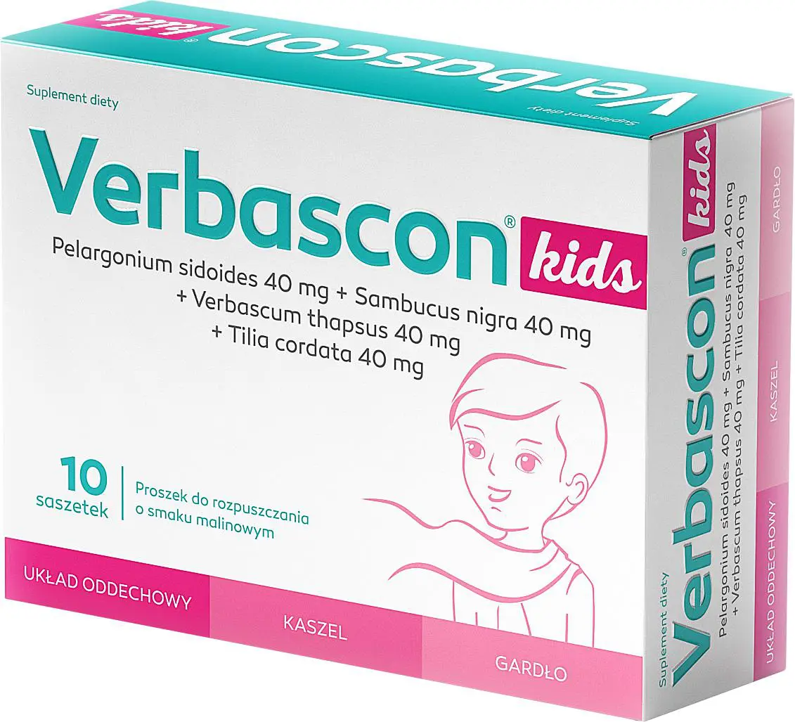 Verbascon Kids proszek do rozpuszczenia smak malinowy 10 sasz. - 1 - Apteka HIT