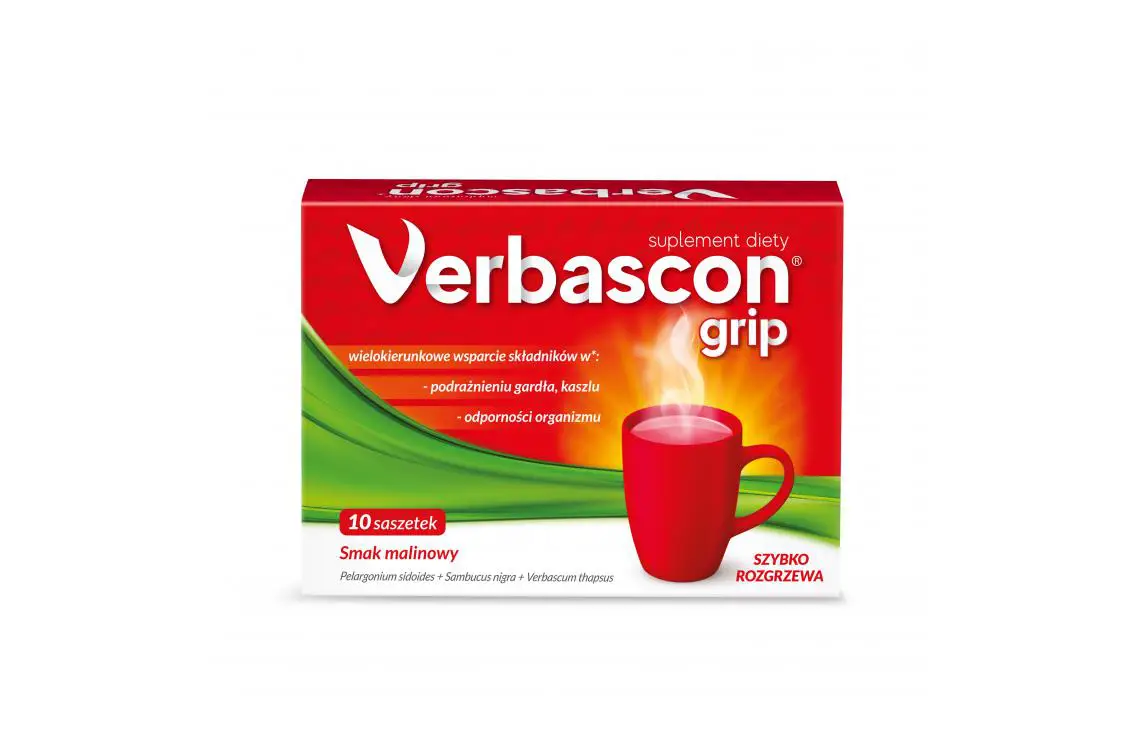 Verbascon grip smak malinowy 10 saszetek - 1 - Apteka HIT