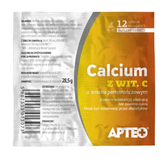 Calcium z Wit. C w folii (pomarańcza) 12 tabl. musujących Apteo - 1 - Apteka HIT