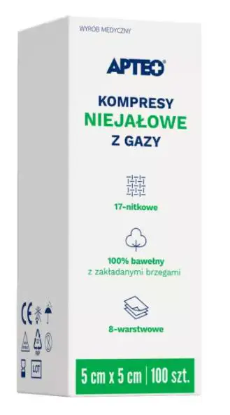 Kompresy niejałowe z gazy 5 cm x 5 cm 100 szt APTEO CARE - 1 - Apteka HIT