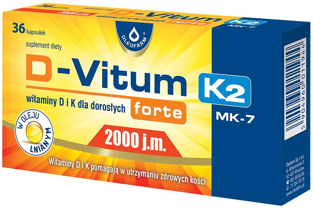 Oleofarm D-Vitum Forte + K2 Witamina D 2000 j.m. 36 kapsułek - 1 - Apteka HIT