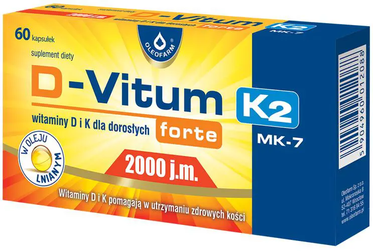 Oleofarm D-Vitum Forte + K2 Witamina D 2000 j.m. 60 kapsułek - 1 - Apteka HIT