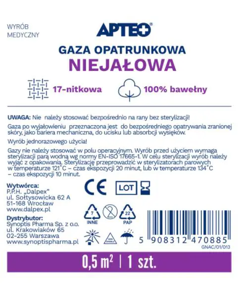 Gaza opatr.niejałowa 0,5m2 APTEO CARE 1 szt. - 1 - Apteka HIT