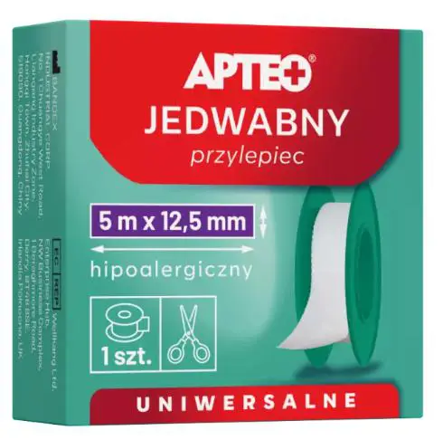 Jedwabny przylepiec 5m x 12,5mm APTEO 1 sztuka - 1 - Apteka HIT