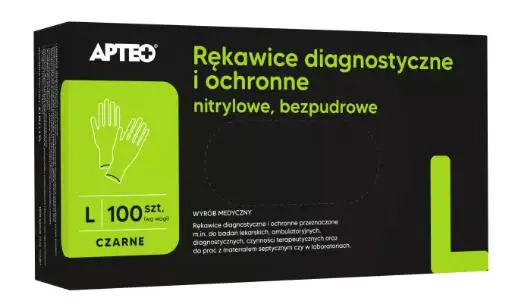 Rękawice diagnostyczne i ochronne nitrylowe bezpudrowe czarne L APTEO 100 szt. - 1 - Apteka HIT