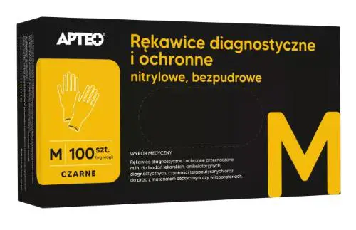 Rękawice diagnostyczne i ochronne nitrylowe bezpudrowe czarne M APTEO 100 szt. - 1 - Apteka HIT