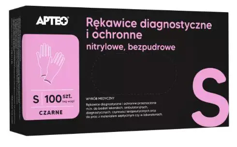 Rękawice diagnostyczne i ochronne nitrylowe bezpudrowe czarne S APTEO 100 szt. - 1 - Apteka HIT