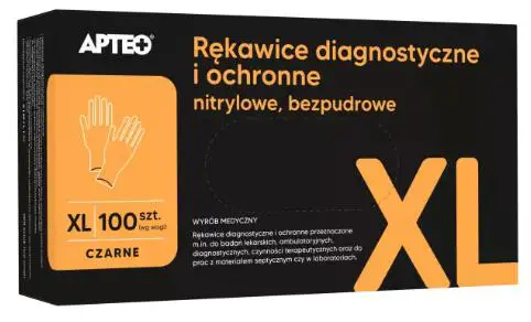 Rękawice diagnostyczne i ochronne nitrylowe bezpudrowe czarne XL APTEO 100 szt. - 1 - Apteka HIT