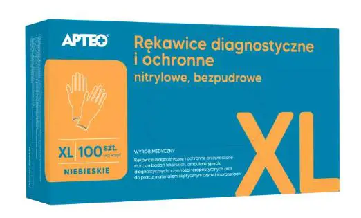 Rękawice diagnostyczne i ochronne nitrylowe bezpudrowe niebieskie XL APTEO 100 szt. - 1 - Apteka HIT