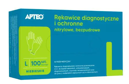 Rękawice diagnostyczne i ochronne nitrylowe, bezpudrowe rozmiar L APTEO 100 szt. - 1 - Apteka HIT