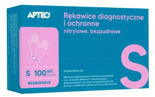 Rękawice diagnostyczne i ochronne nitrylowe, bezpudrowe rozmiar S APTEO 100 szt. - 1 - Apteka HIT